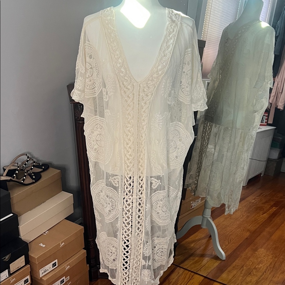 Elegant White Boho Lace Coverup